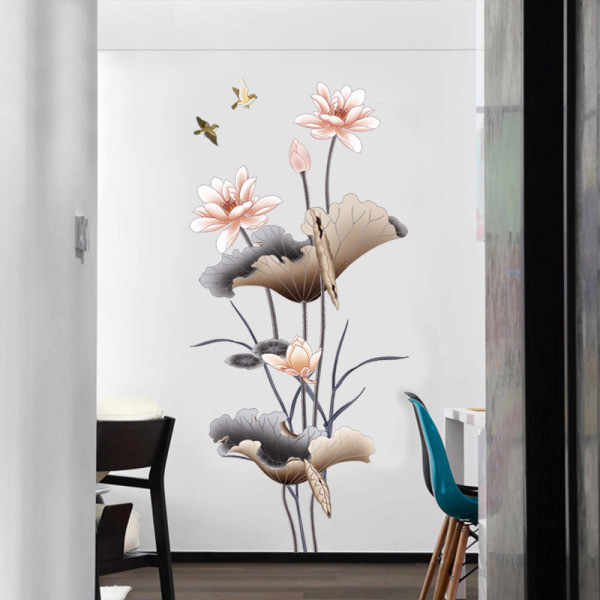 GS9580 Chinese style lotus living room wallpaper self-adhesive sofa background wall decoration wall sticker sticker wall wallpaper