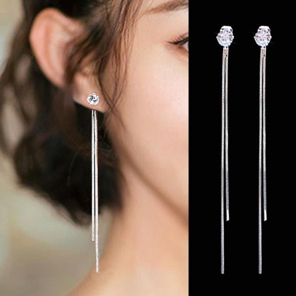 European and American popular long version tassel earrings, personalized simple zircon earrings, Korean Dongdaemun female internet celebrity same style earrings