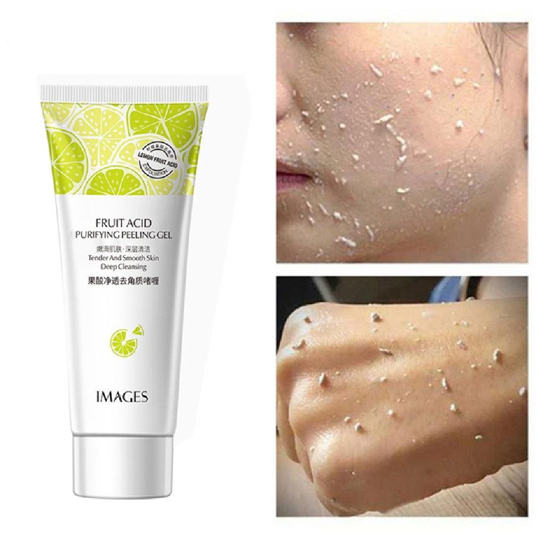 80g Fruit Acid Purifying Peeling Gel Facial Scrub Cleanser Wash Deep Cleansing Exfoliating Whitening Brightening Moisturizing Hydrating Blackhead Removal Oil Control Shrink Pores Skin Care