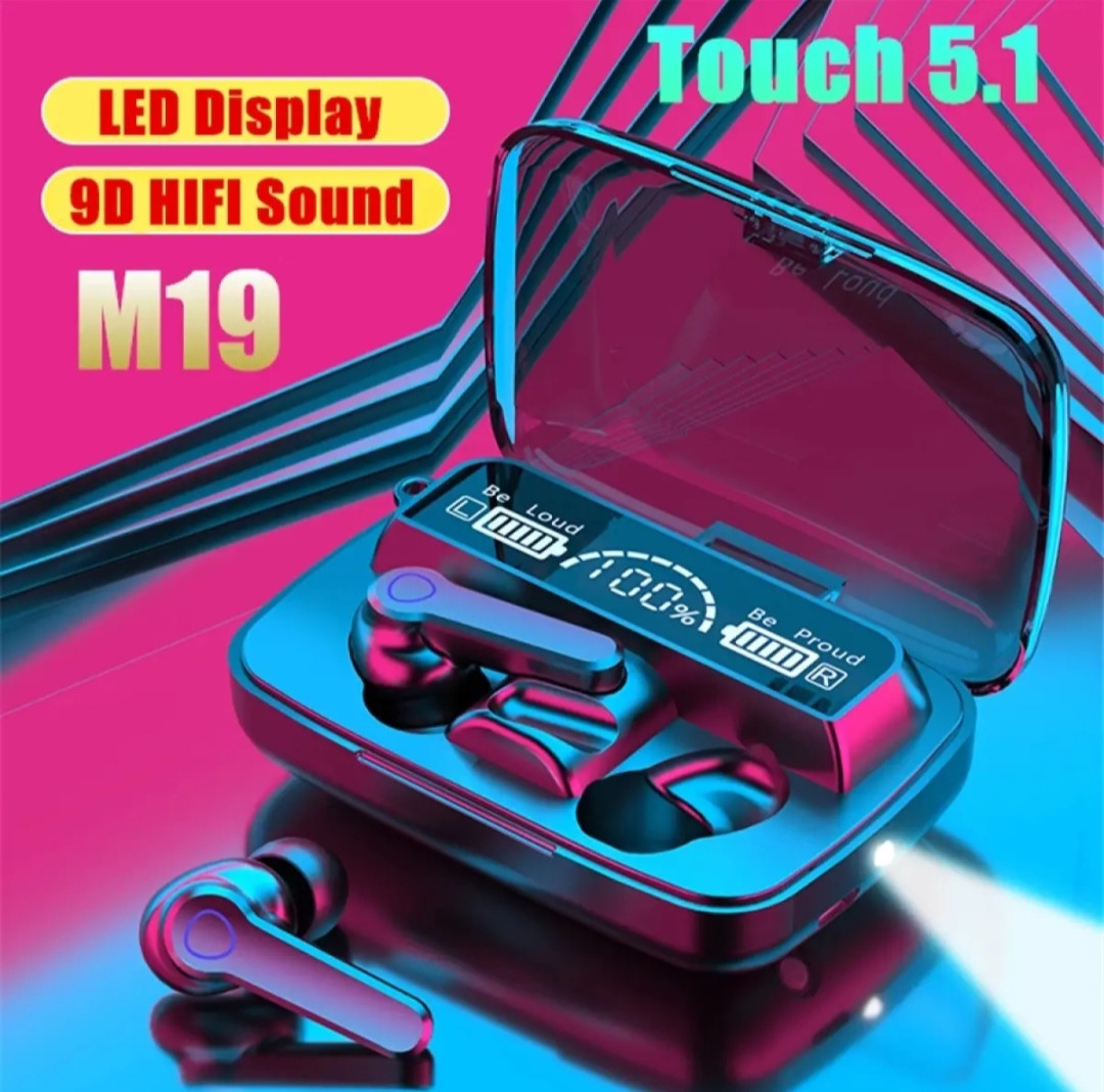 M19 TWS digital display bluetooth headset/ with flashlight Earbuds TWS Earphone Touch Control Wireless Bluetooth 5.1 Headphones With Microphone Good effect and easy to use