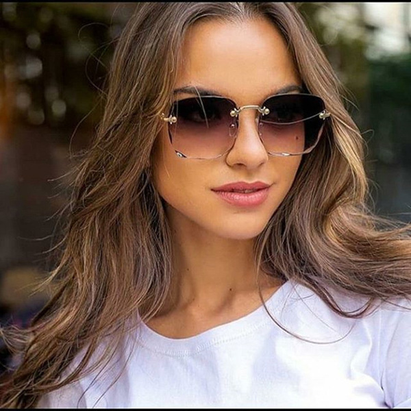 European and American frameless square sunglasses fashion trend cut edge frameless sunglasses ladies street shooting catwalk sunglasses