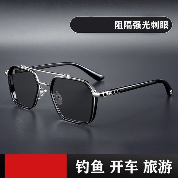 Double beam retro Crosin sunglasses men&#39;s UV protection men&#39;s domineering trend driving handsome sunglasses fishing glasses