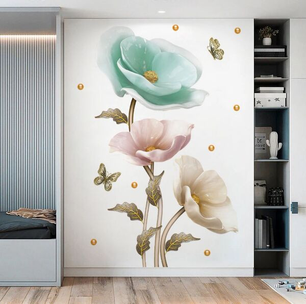 Chinese style lotus wall stickers home and wealth home and everything is happy decoration bedside bedroom large pattern self-adhesive stickers